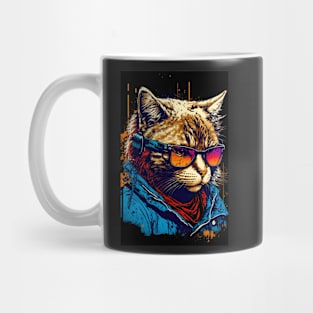 Cool cat portrait wearing a blue Jacket Mug